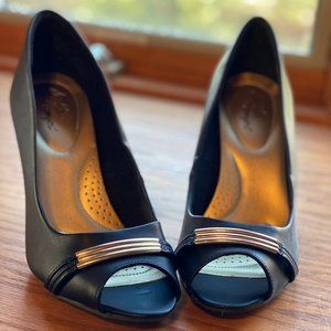 DEXFLEX COMFORT black peep toe shoes sz 9.5
